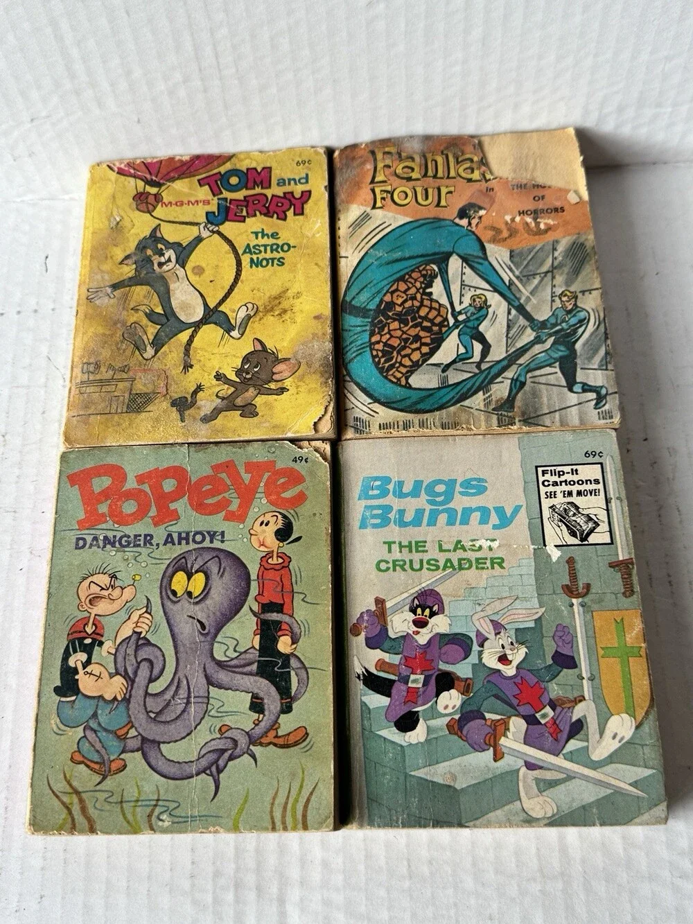 Vintage Whitman Big Little Books Lot 4 Fantastic Four Popeye Bugs Bunny Tom